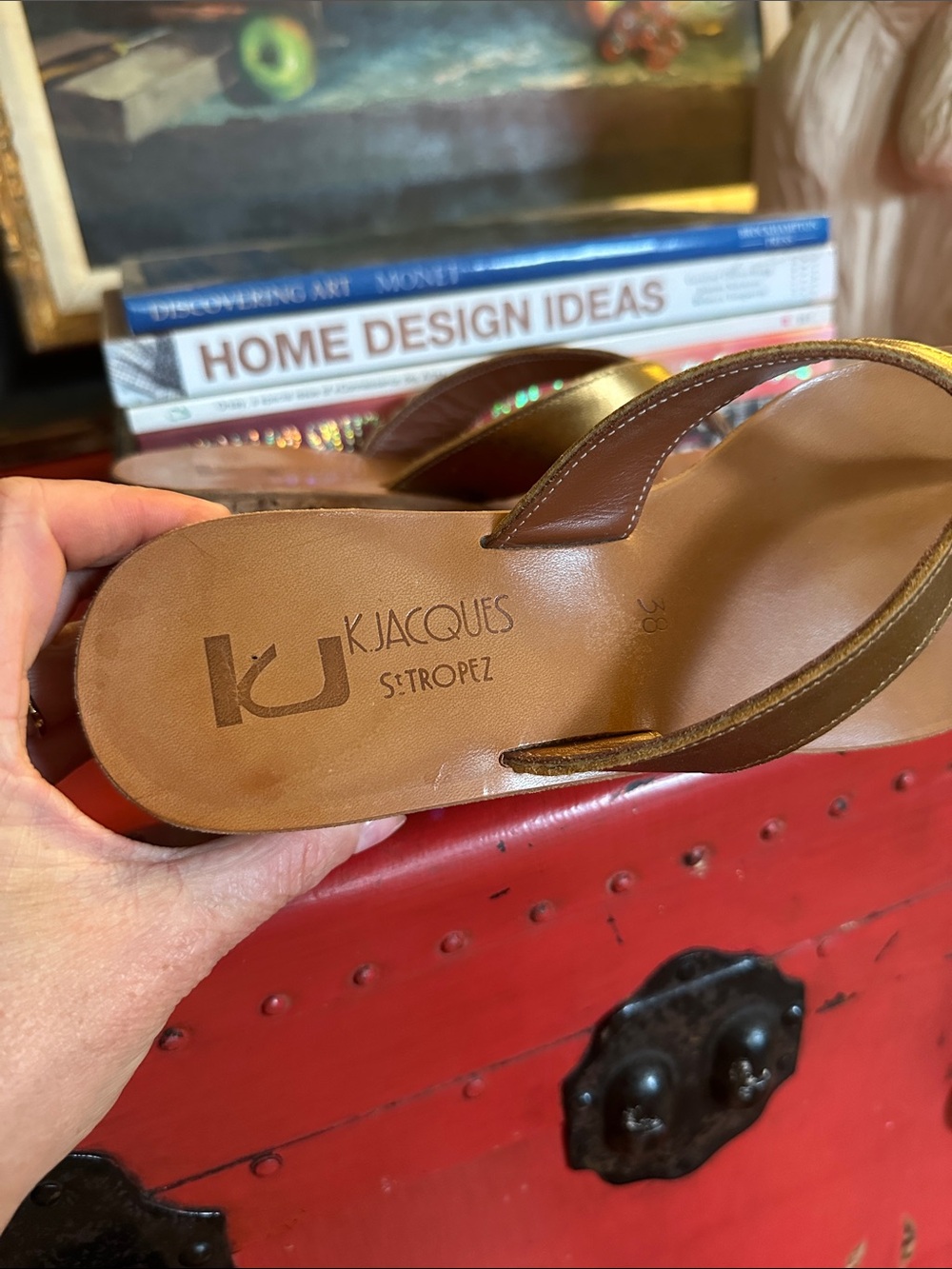 K.Jacques Metallic Gold Cork Platform Wedge Thong Sandals - Picture 6 of 6
